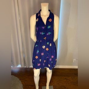 Razorback navy floral dress with button down top and pockets